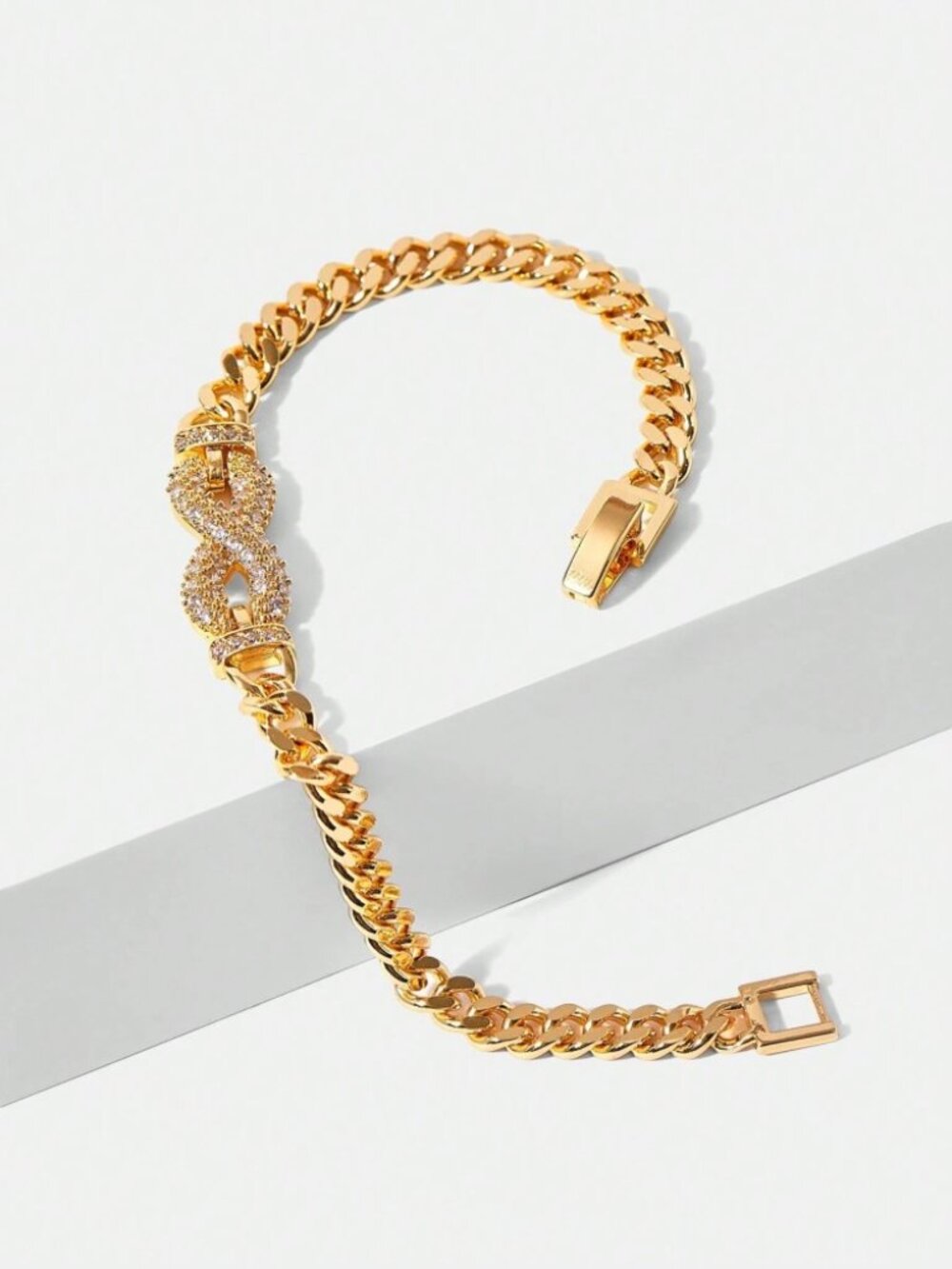 Gold Cuban Link Bracelet with Pave Crystal Accent